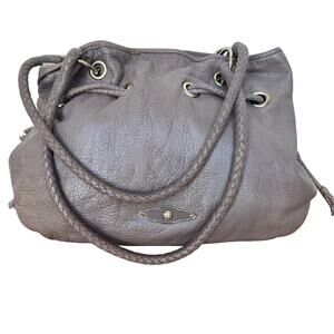 Elliott Lucca Taupe Leather Braided Drawstring Shoulder Bag